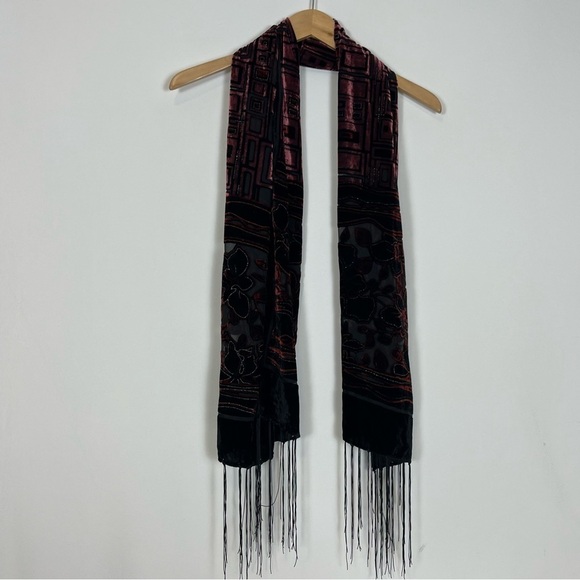 Accessories - black, burgundy and silver burnout velvet scarf silk blend.